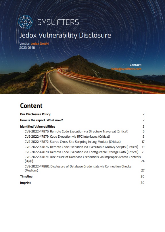 Vulnerability Disclosure Jedox Preview